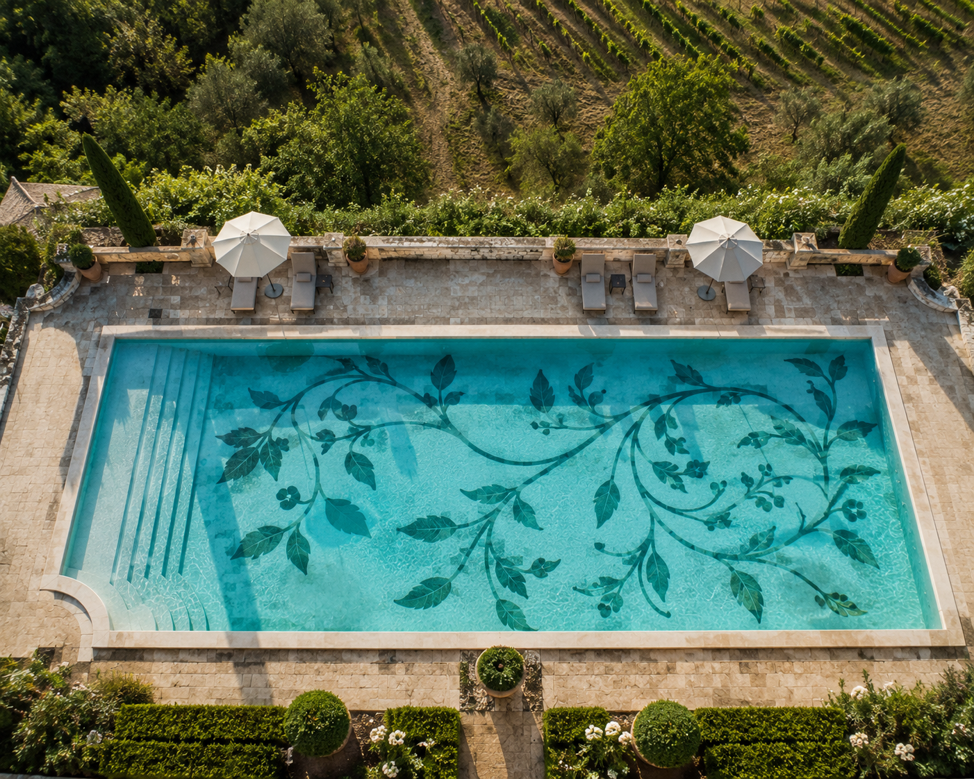 Villa Verde, Toscana 2022 — Piedra verde serpentina piscina de lujo, Bassform