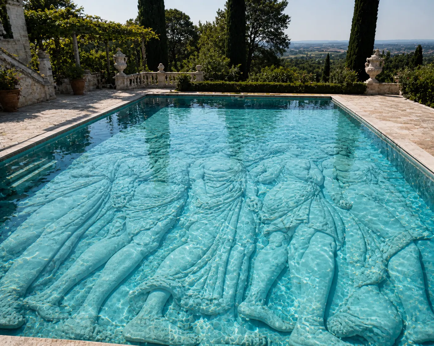 diseño de piscinas con escultura, arquitectura de piscinas, piscinas de autor