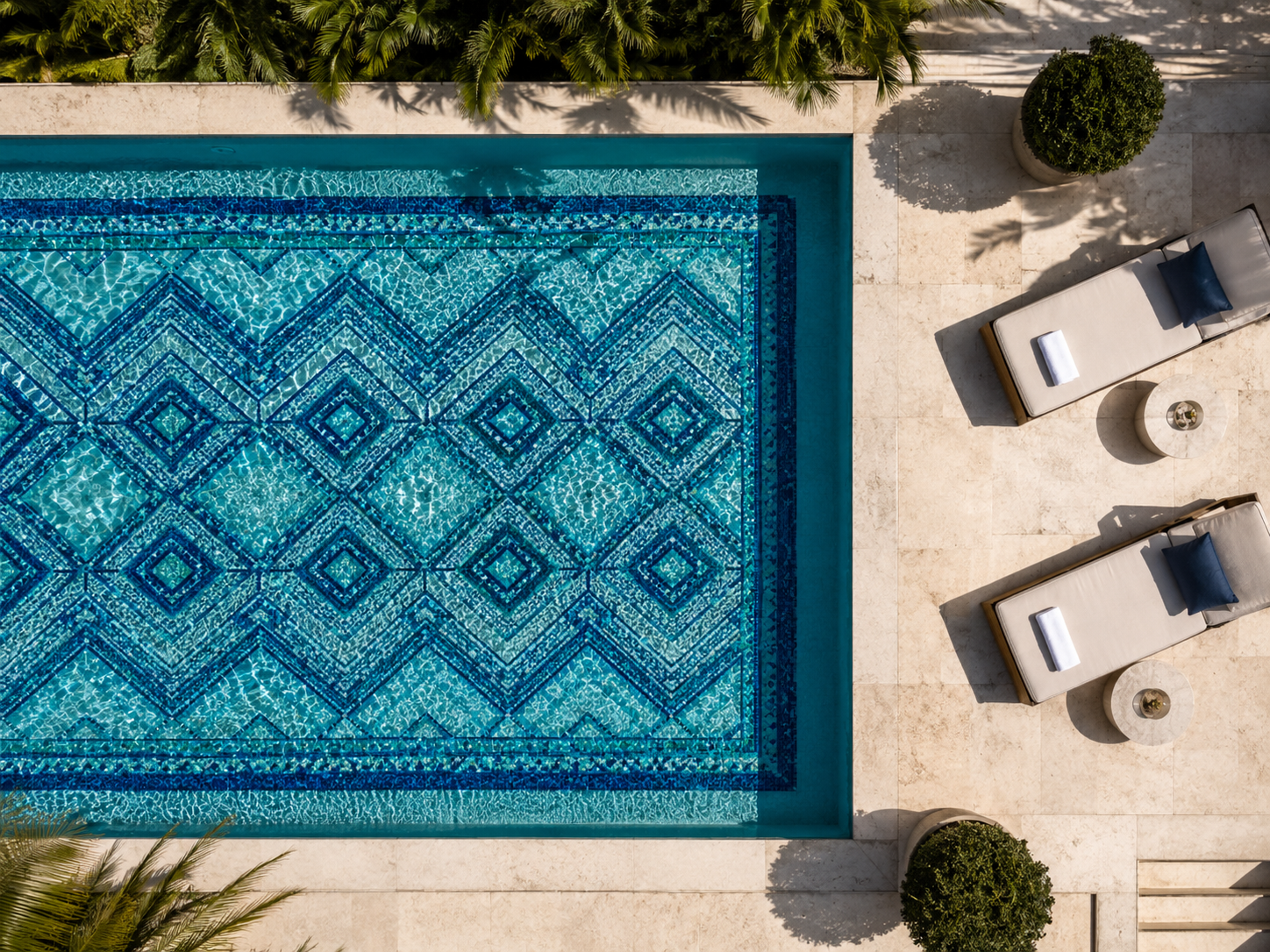 Mosaico geométrico Murano — piscina de lujo Bassform